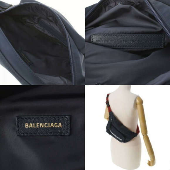 BALENCIAGA Logo Waist Bag Navy Blue Red Nylon Body - Picture 12 of 12